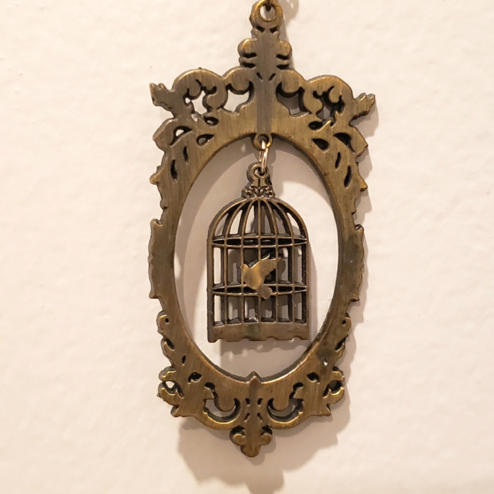 Victorian Gothic Bird Cage Necklace - long chain